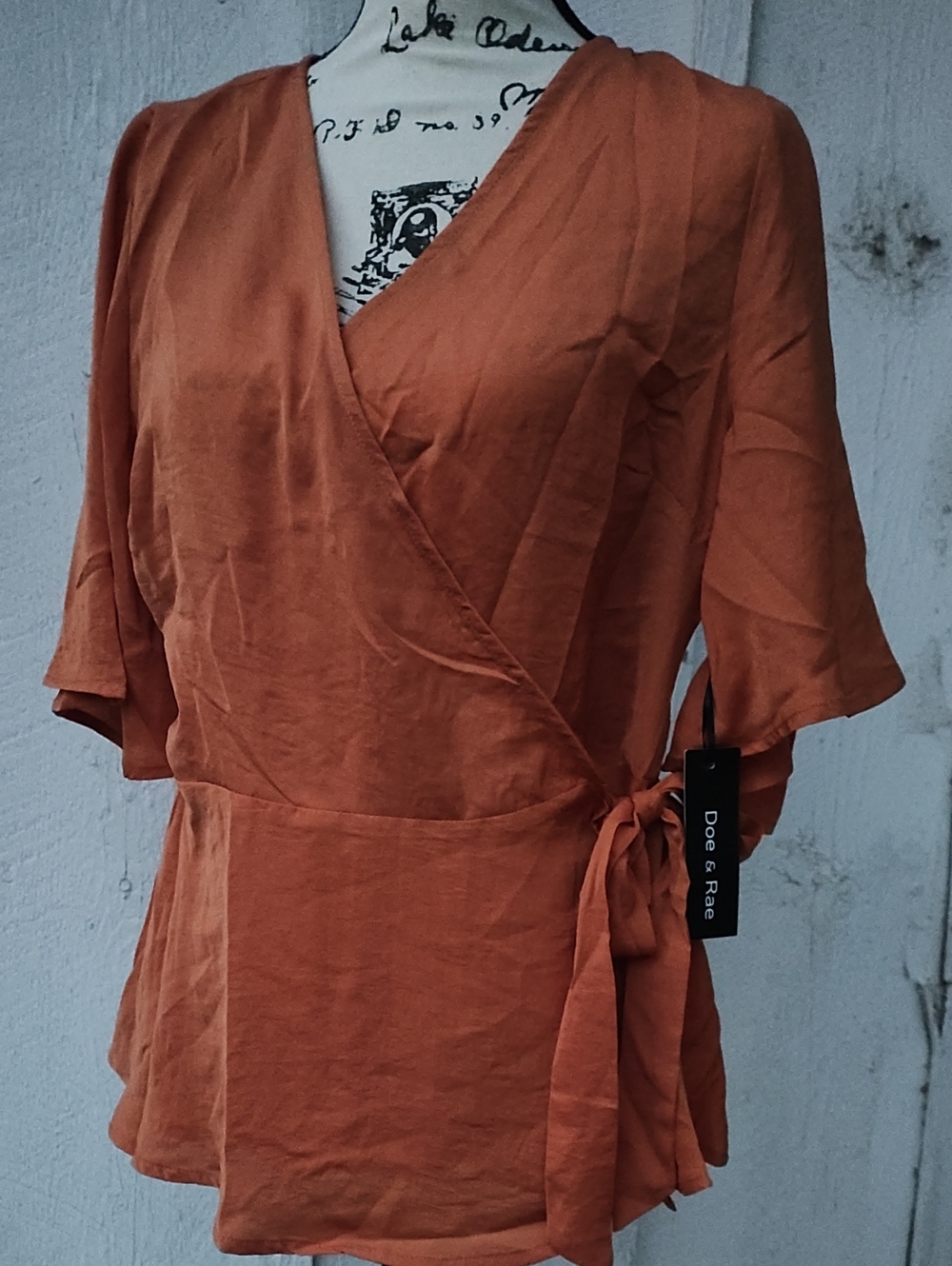 NWT Doe & Rae Rust Orange Wrap Blouse with Side Tie